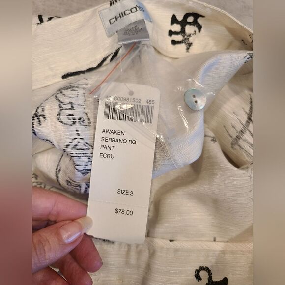 Chicos Awaken Serrano Silk/Linen Blend Wide-Leg Pants, Asian Design | 2/ L-12 - Picture 5 of 9